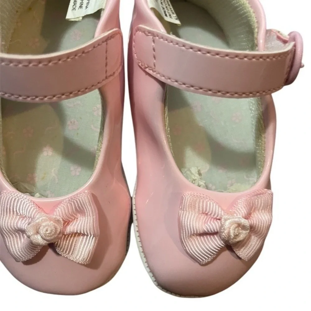 Tiny Steps Baby Girls Mary Jane Dress Shoes Pink Bow Rosette Size 3‎ (6-9M)